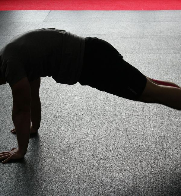 Man in a state of calm focus after a workout session.
